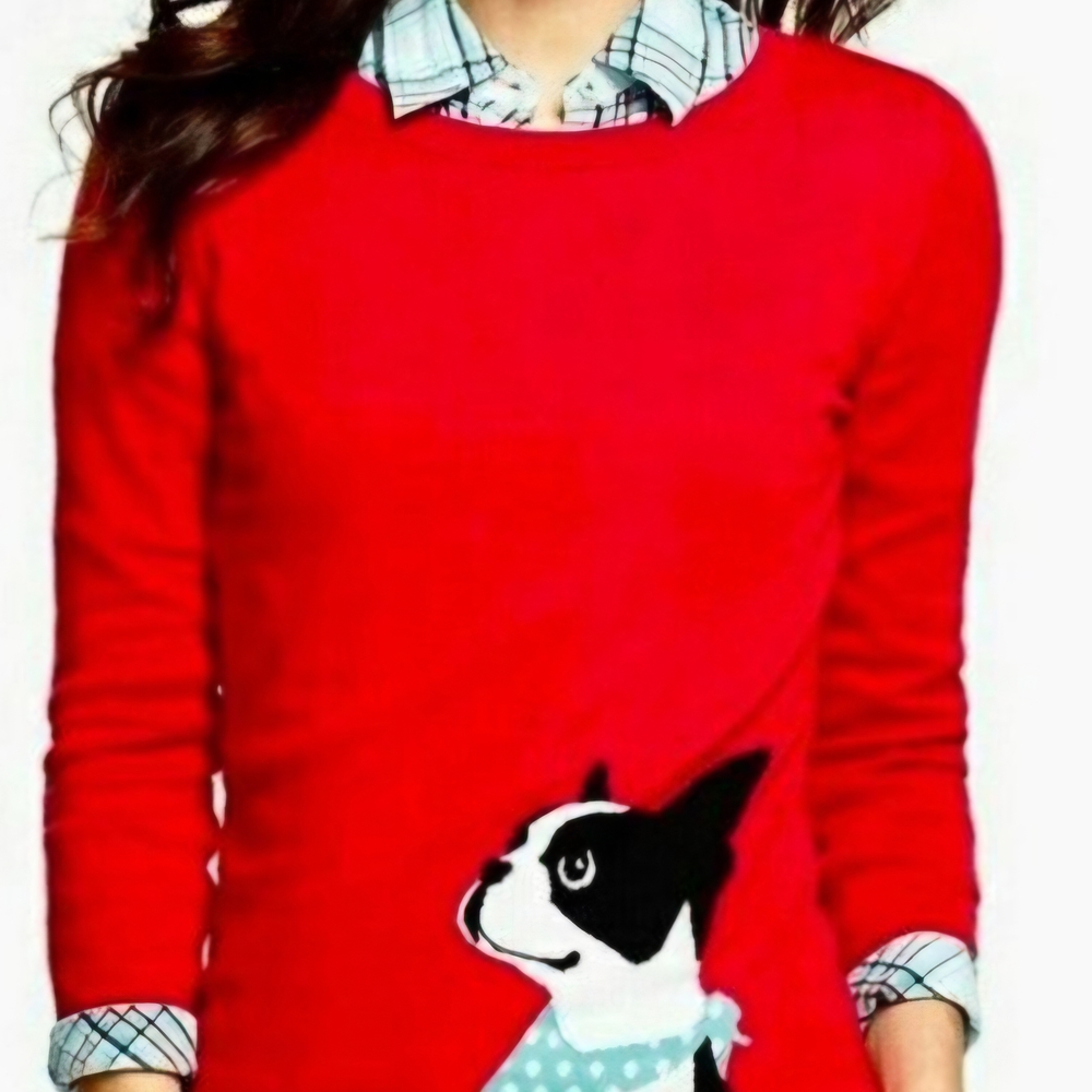 Talbots Red Sweater with Dog Design